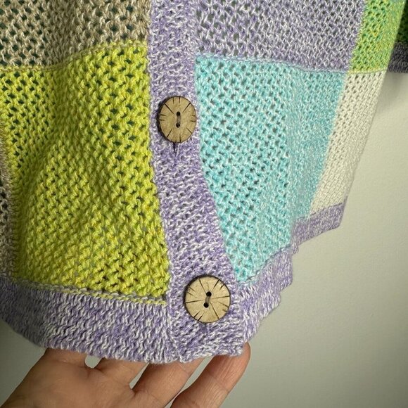 Open Knit Cardigan Sweater Size PL Coastal Grandma Squares - Picture 5 of 10